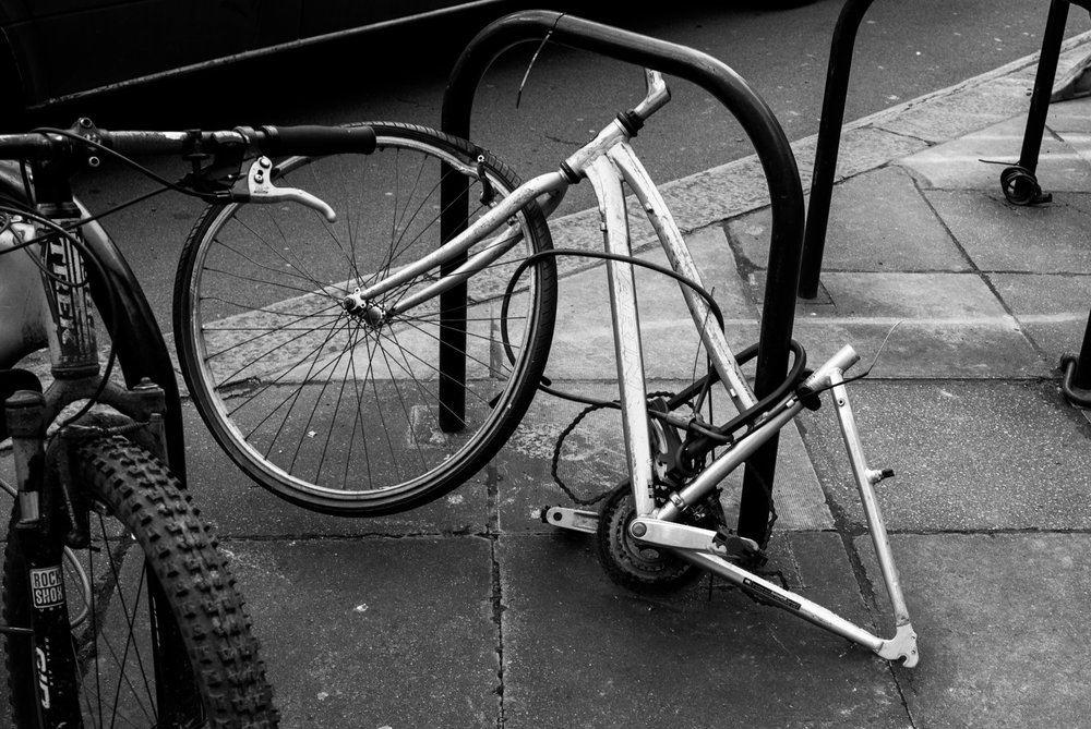 Any old iron: One of my early attempts with the M, testing my rangefinder skills — the remains of a bike parked in Mayfair